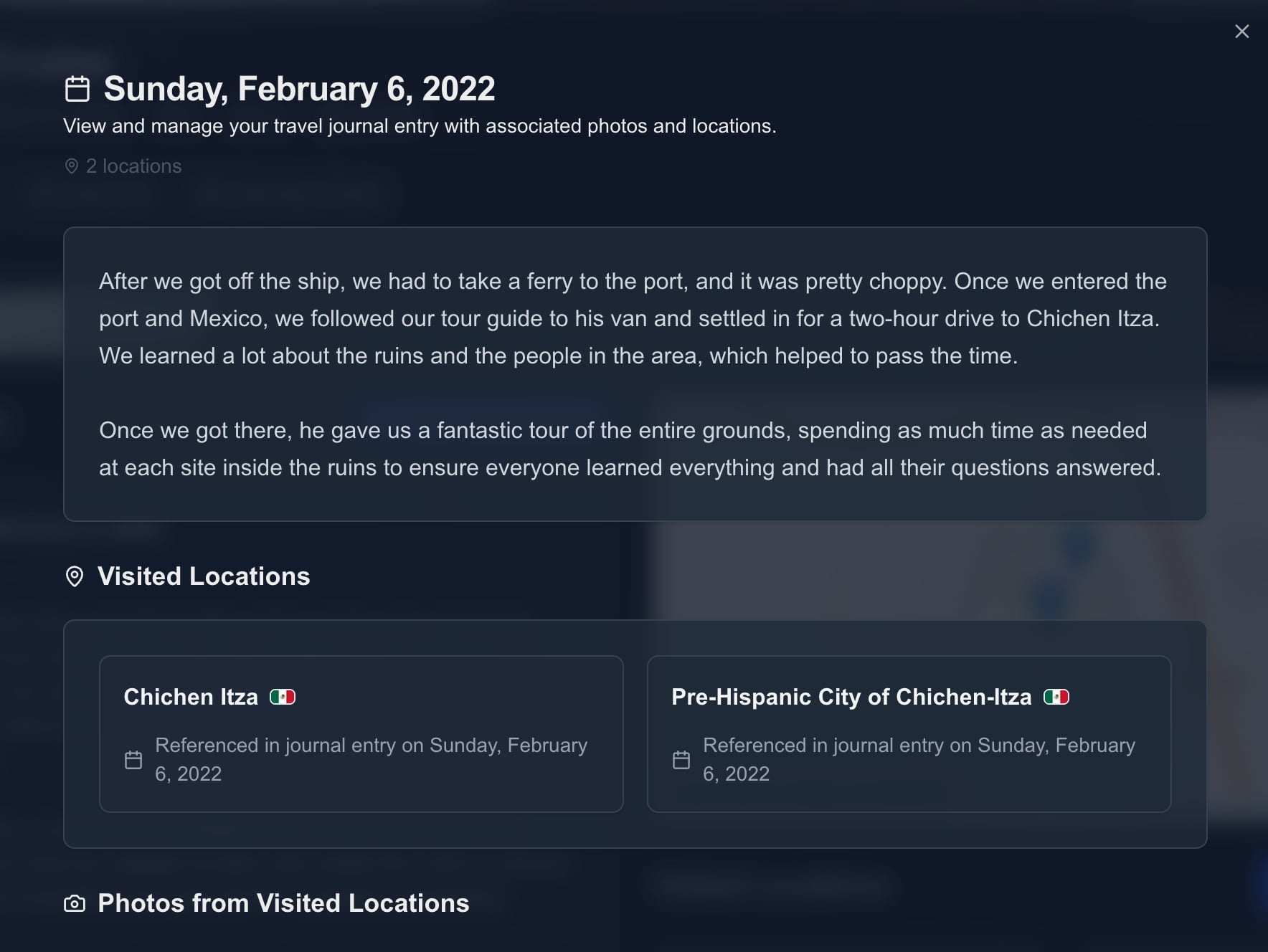 TravelTracker journal entry with privacy by default